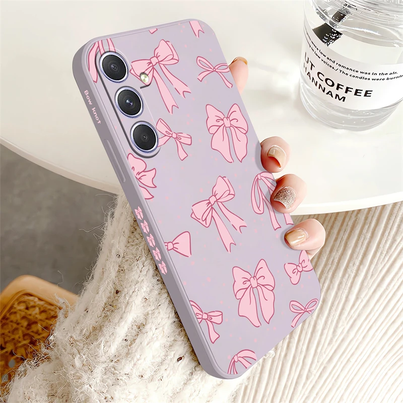Shockproof Soft Silicone Phone Case with Pink Bow Knot Design