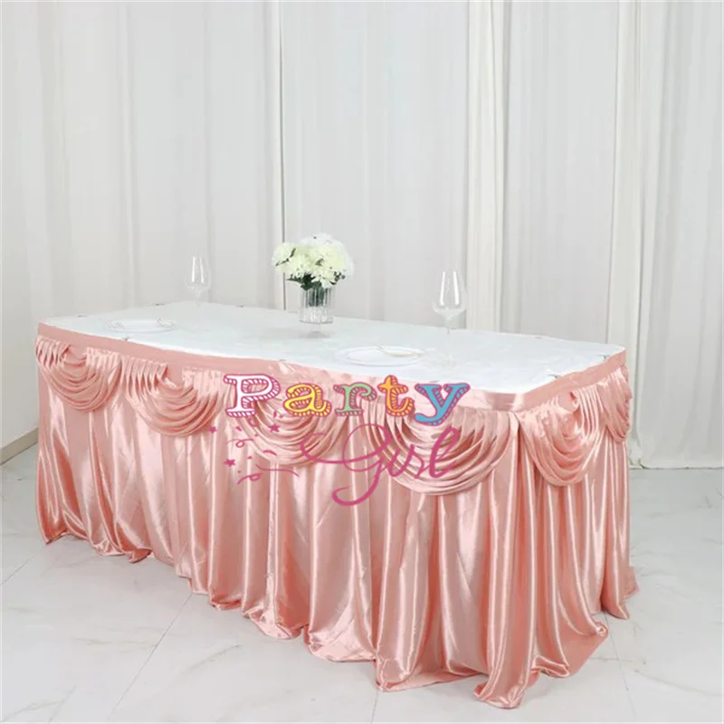 10FT Length Ice Silk Table Skirt Tablecloth Skirting With Top Swag Drape For Wedding Event Party Decoration