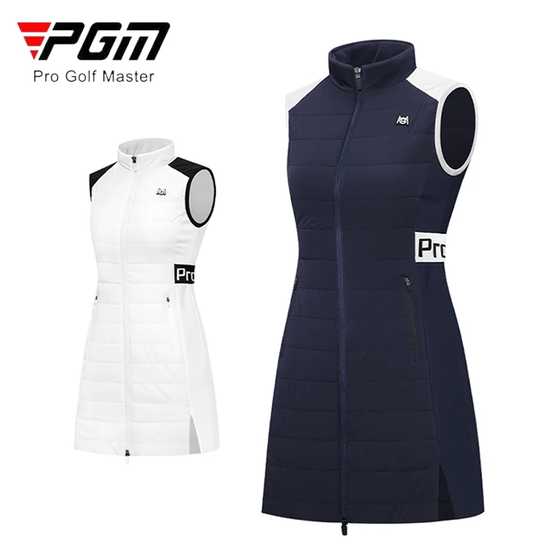PGM Women Sleeveless Golf Jacket Ladies Waterproof Keep Warm Long Vest Women Padded Cotton Waistcoat Full Zipper Golf Outerwear