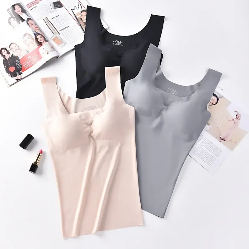 

Camisole Sleep Up Seamless Crop Cami Wireless Padded Top Silk Top Ice Soutien Gorge Padded Feminino Tee Tank Vest Lingerie Push