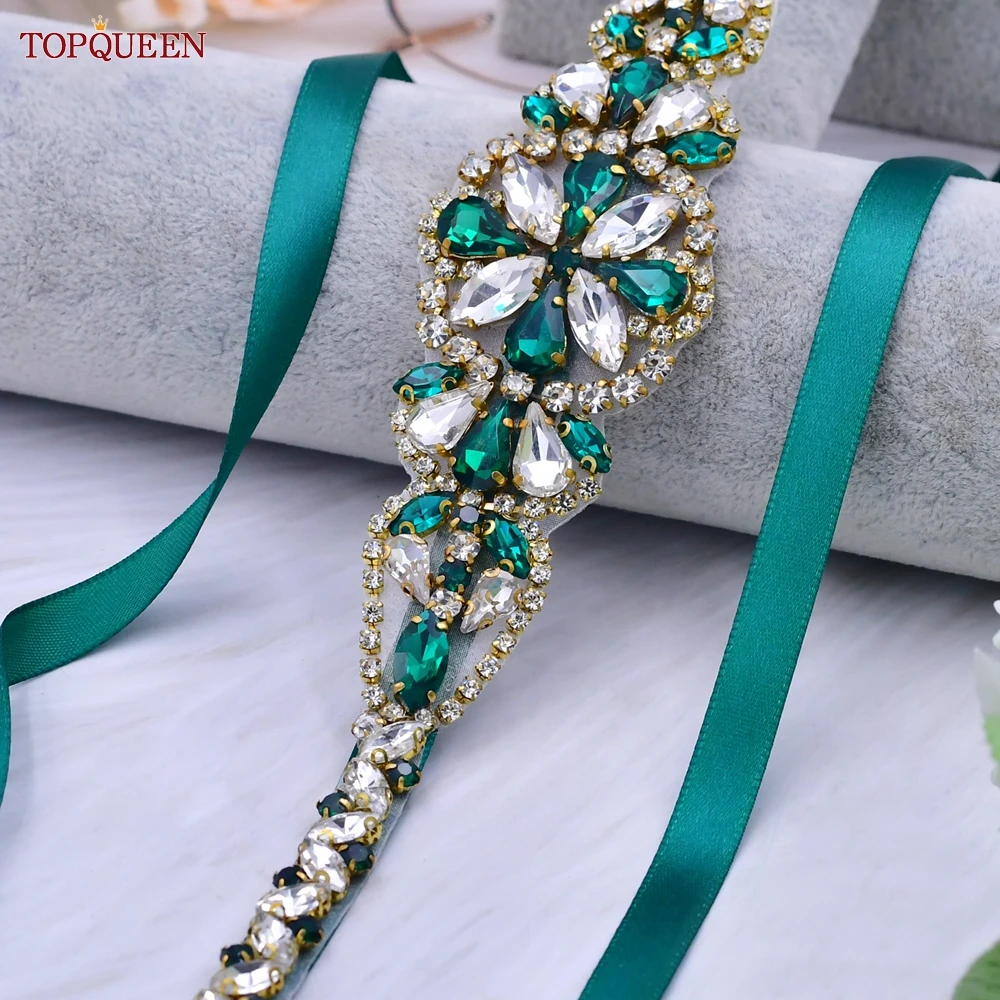 

TOPQUEEN Bride Belts With Crystal Wedding Sash Applique Sparkly For Bridal Women Female Ladies Dress Gown Decoration S489-KL