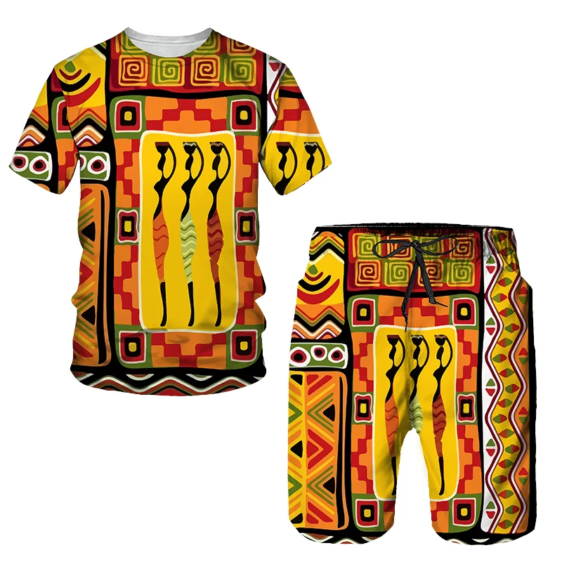 New Summer Tracksuit For Men 3D Printed African Totem T-Shirt+Shorts Set Bohemia Casual Clothing Vintage Outfits Jogging Suit