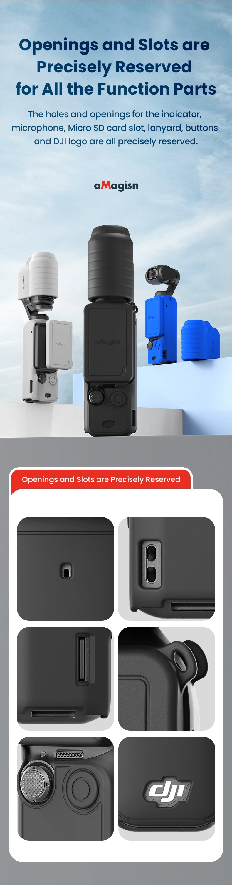 Description Picture 5 of itemaMagisn Protective Sleeve Kit for DJI Osmo Pocket 3,Body + Lens + Screen + Grip + Battery Grip + Mic + Lanyard Protection