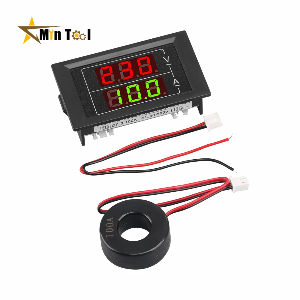 

AC60-500V 100A Dual Display Voltage Current Meter Amperimetro LED Voltmeter Ammeter AC Meter Volt Detector Tester Tool