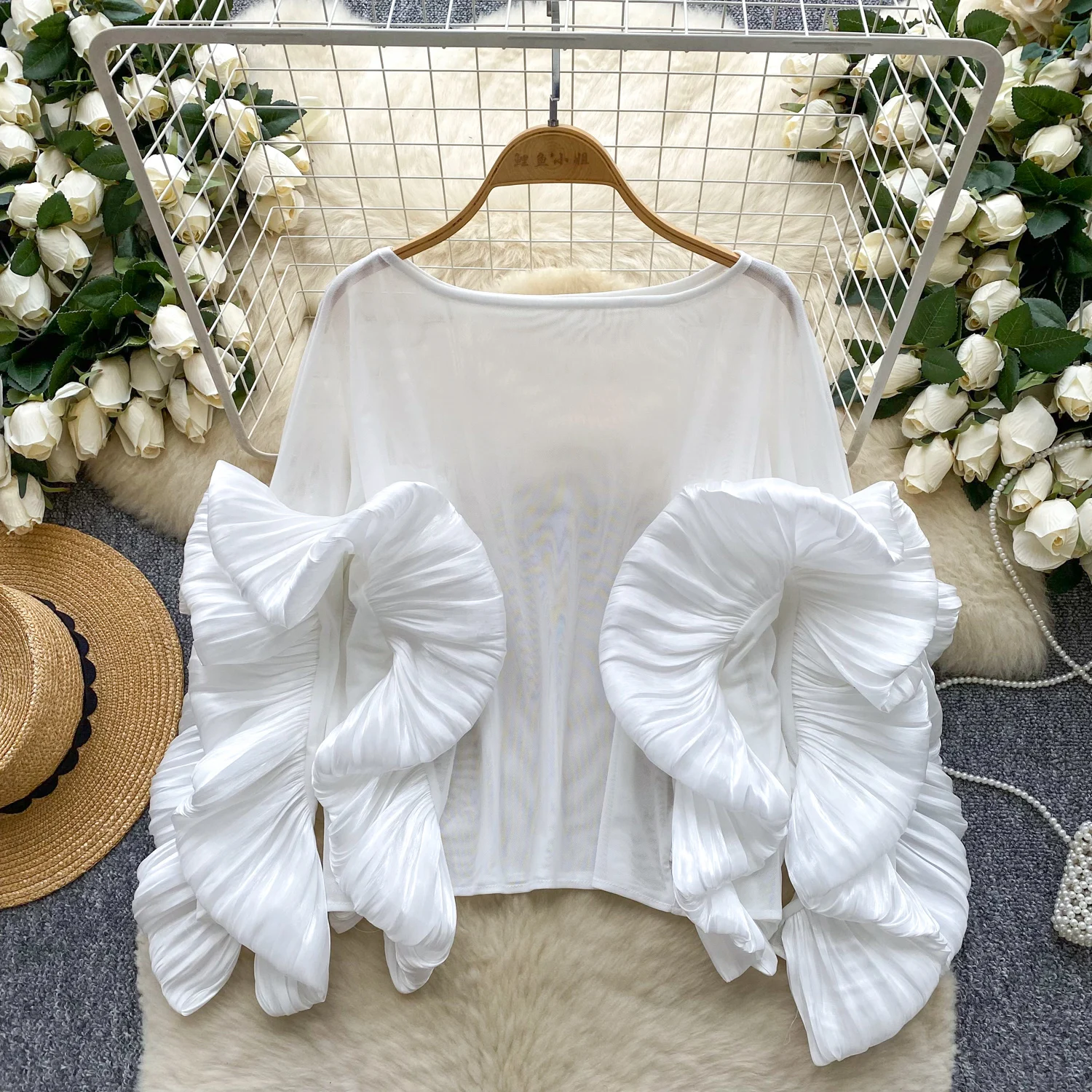 Chic Blouses for Women's Temperament Lady Tops Ruffles Gauze Loose Shirts 2025 Blusas Mujer De Moda Folds Korean Summer Blouse