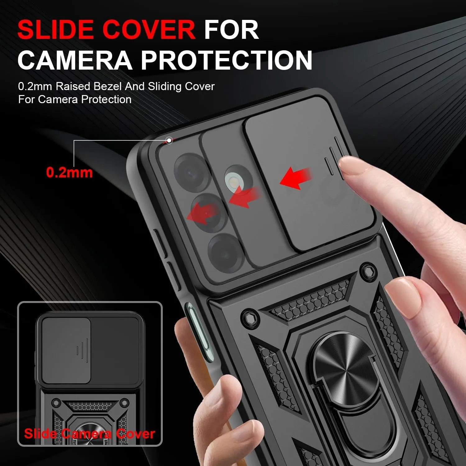 Military Grade Protective Armor Case with Slide Camera Lens and Reinforced Bumpers