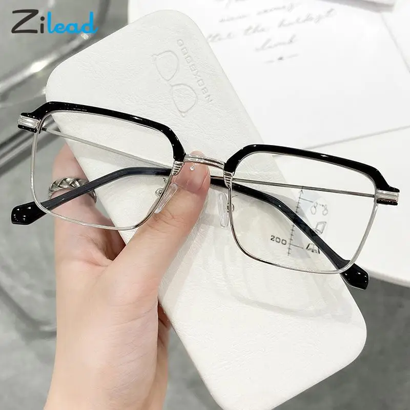 Zilead Multifocal Reading Glasses Women Men Metal Multi-focus Progressive Presbyopia Eyewear Anti Blue Light Reading Eyeglasses