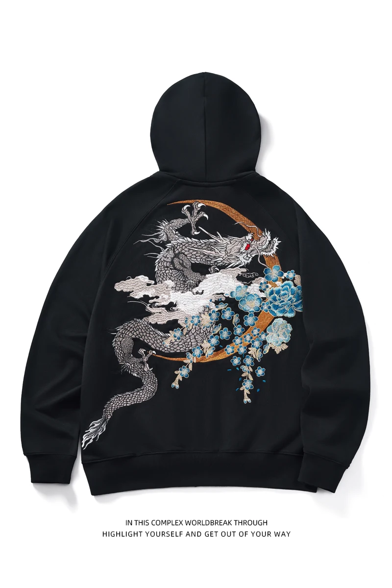 2023 Autumn Winter New Heavy Industry Dragon Embroidery Men's Hooded Cardigan Sweatshirt National Fashion Youth Embroidered Coat images - 6