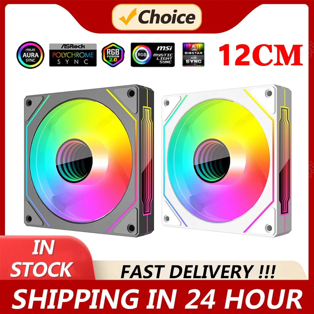12cm ARGB 5V 3Pin 4 Pin PWM Computer Chassis Fan 71CFM/ 800-1800 RPM CPU Case Cooling Fan Silent Ventilador for CPU Radiator