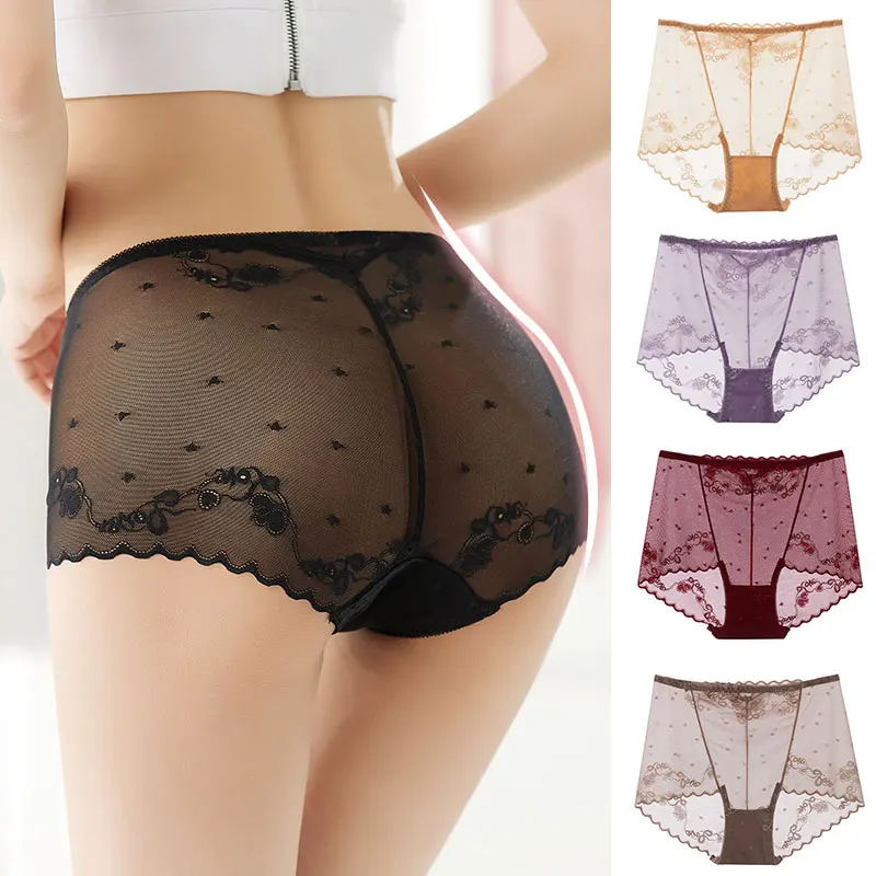 

Women's Lace Seamless Panties Mid Waist Underwear Fashion Hollow Out Ladies Briefs Breathable Comfortable Female Underpants