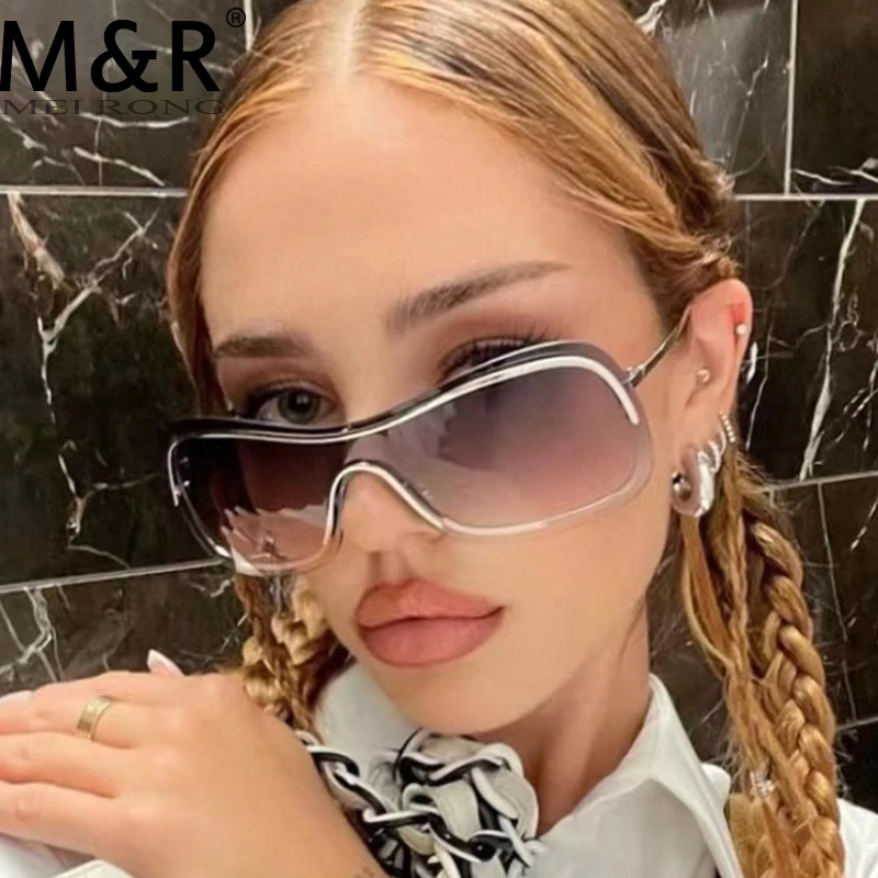 

Fashion Oversized Y2K Sunglasses Women Goggle Sport Silver Futuristic Sun Glasses Men Female Rimless Eyeglasses De Sol Oculos