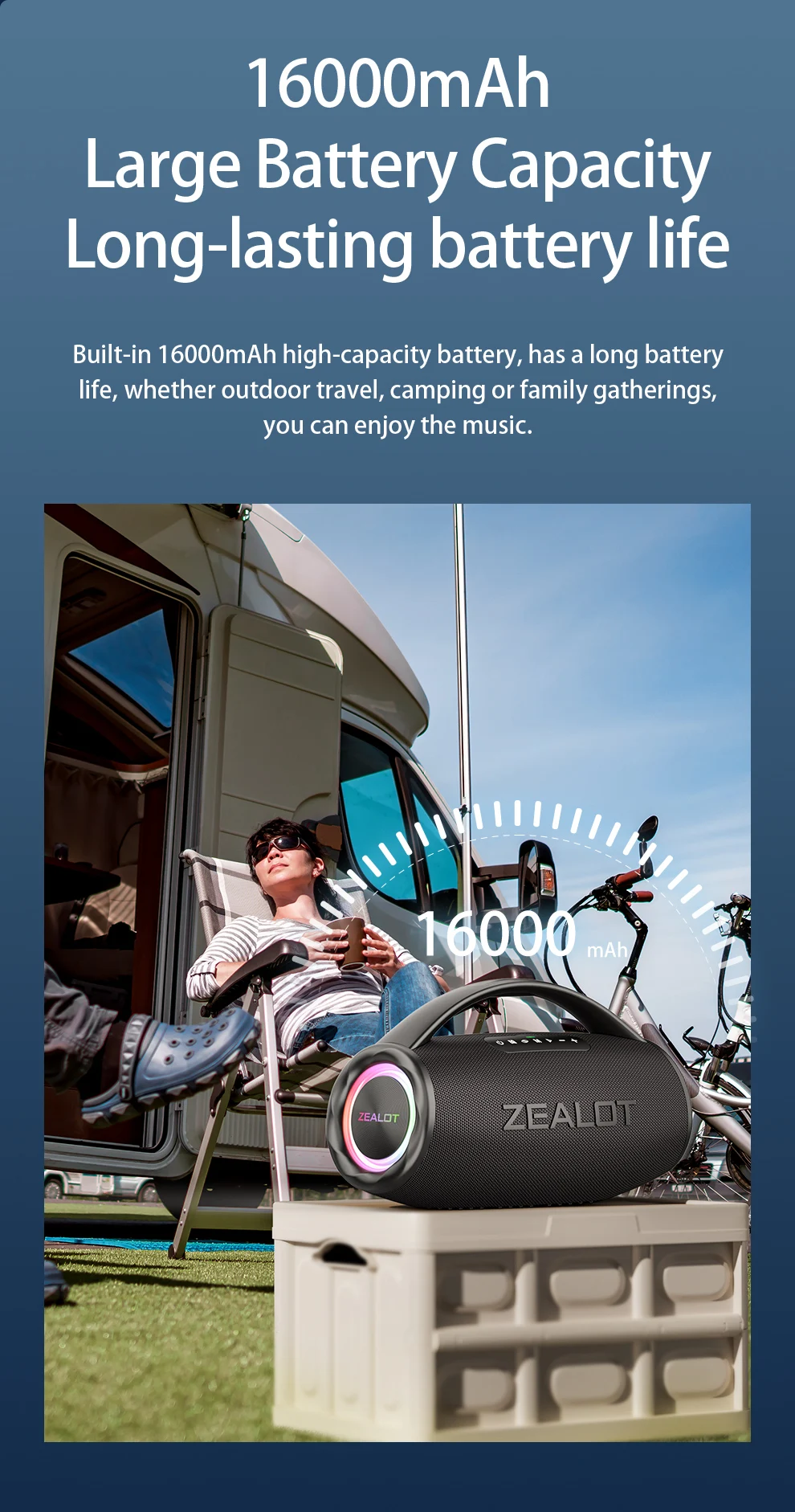 ZEALOT S97 Altavoz Bluetooth portátil de 80W Alto volumen Resistente al agua 16000mAh Subwoofer TWS inalámbrico Suporrt USB/TF/AUX RGB luz.