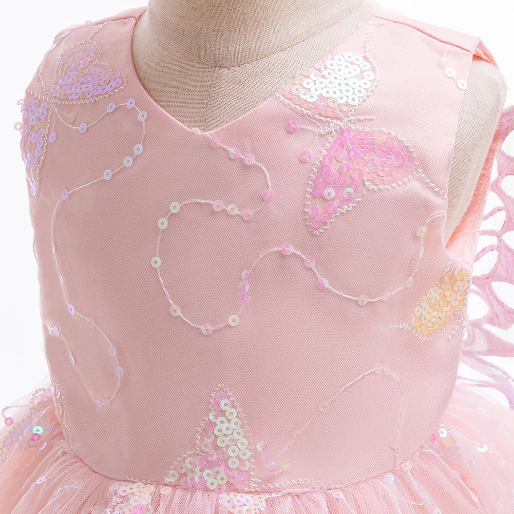 Girls Summer Party Dresses Toddler Kids Butterfly Decor Mesh Princess Sleeveless Dress