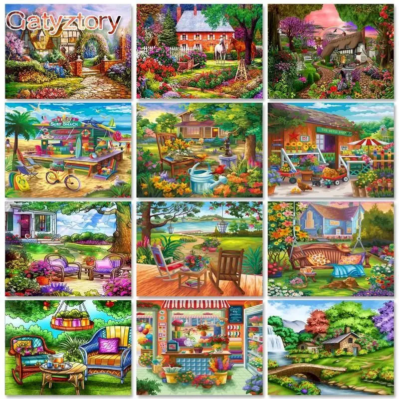 

GATYZTORY Painting By Numbers For Adults DIY Kits HandPainted On Canvas With Framed Village Oil Picture Drawing Coloring By Numb