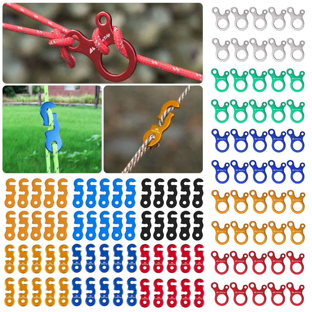 Tent Rope Buckle Aluminum Alloy Outdoor Camping Parachute Cord Buckle 3Hole Tensioners Fastener 10pcs
