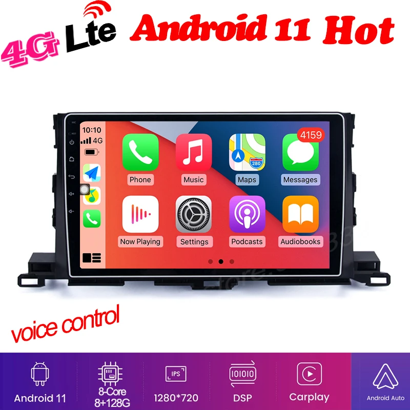 Octa core 8 + 128 ГБ Android 11 Автомобильный GPS Радио Видео плеер для toyota Highlander 2015 2016 2017 2018 2019
