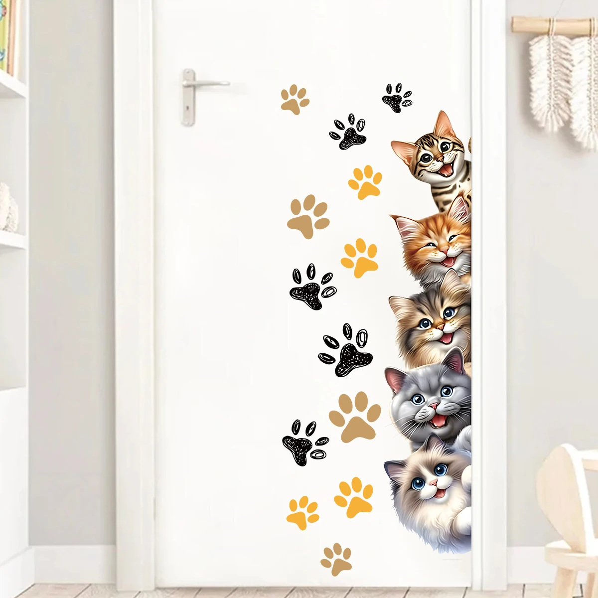 Wall Stickers 1Pc Watercolor Multiple Cute Cats Wall Stickers For Door Home Decor