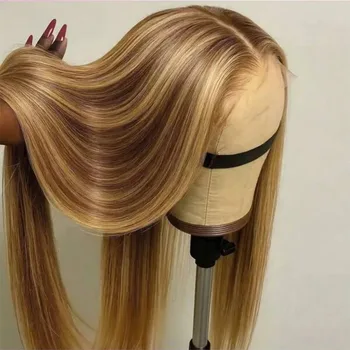 32 Inch 5x5 Straight Highlight HD Lace Front Human Hair  13x4 Lace Frontal Wigs 4/27 Ombre Honey Blonde Color Wig For Women 1