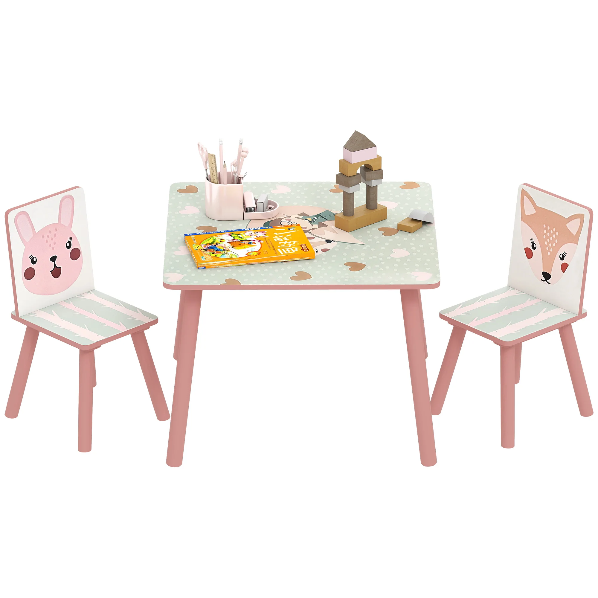 Zonekiz Ensemble table et 2 chaises Ensemble de meubles pour enfants 3 pièces pour enfants +3 ans avec imprimé animal et rose 1 Zonekiz Ensemble table et 2 chaises Ensemble de meubles pour enfants 3 pièces pour enfants +3 ans avec imprimé animal et rose 1