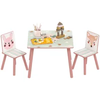 Zonekiz Ensemble table et 2 chaises Ensemble de meubles pour enfants 3 pièces pour enfants +3 ans avec imprimé animal et rose 1