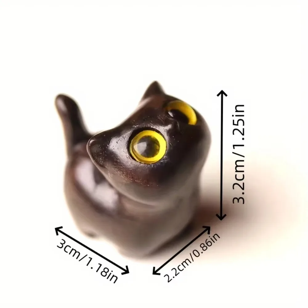 Wooden Cat Figurine Miniature Carving Ornament