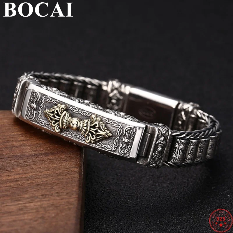 

BOCAI 100% S925 Sterling Silver Bracelets Domineering Personality Thai Silver Vajra Pestle Bangle Pure Argentum Men's Hand Chain