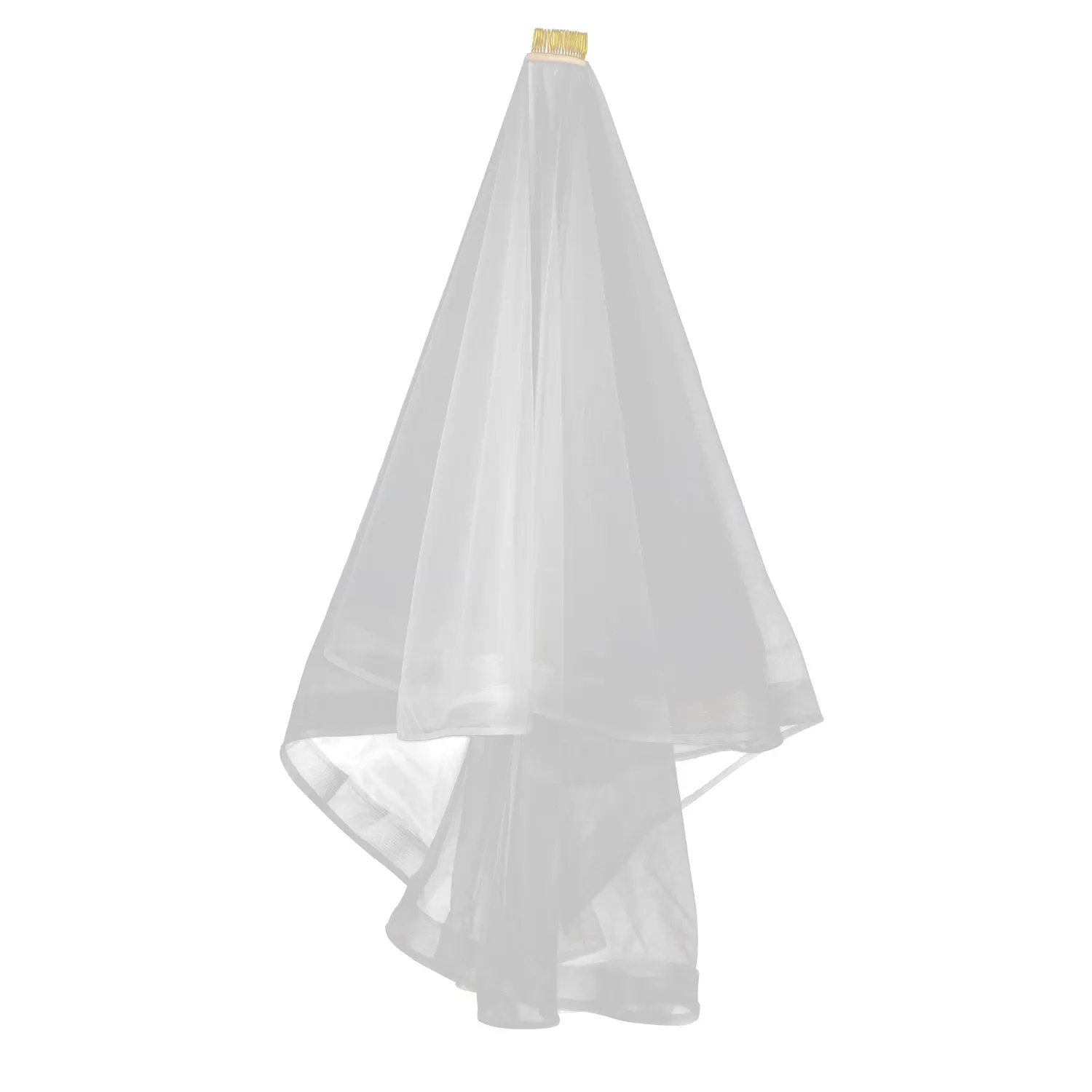 V609 Elegant Bridal White Veil for Wedding Dress One-Layer Tulle Pencil Edge Brides Fingertip Veil with Hair Comb