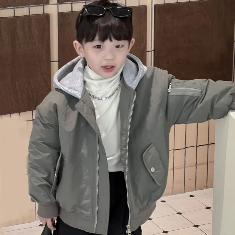 

Winter New Kids patchwork warm hooded jacket Boys zipper cotton-padded Coat