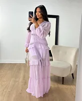 Elegant Womens Maxi Dress Ruffles Long Sleeve Hollow Out Evening Dresses Party Chic Robe Green Blue Purple New In Holiday Summer 4