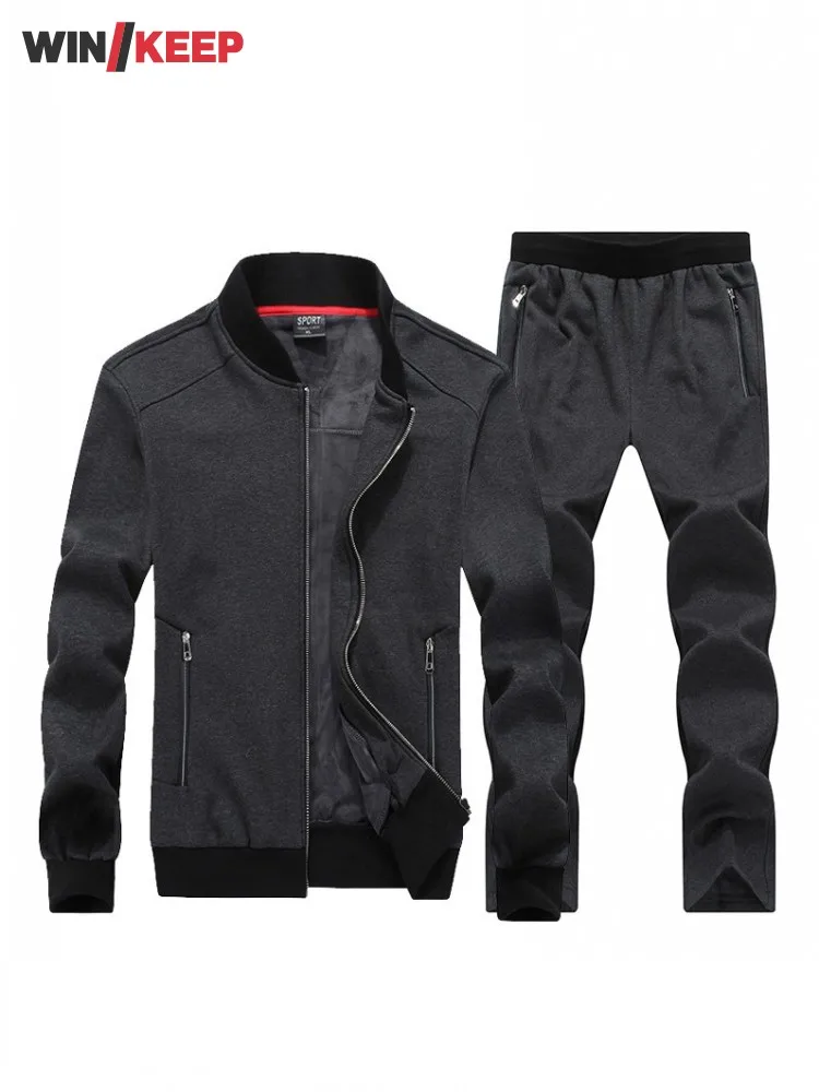 Spring Autumn Mens Two Piece Set Outdoor Running Set Stand Collar Sweatshirt Sport Suit Man Jogging Fitness Tracksuit 7XL 8XL