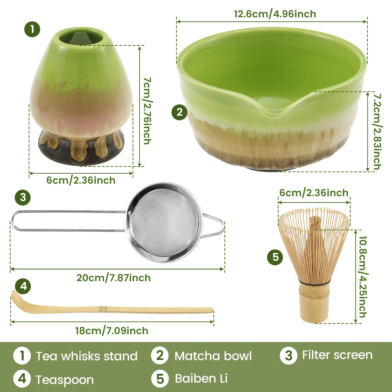 Ceramic Handmade Japanese Matcha Tea Set Matcha Bowl Bamboo Whisk Teaspoon Tea Set Beverage Shop Tea-making Tools Accessories