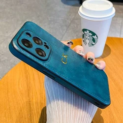Customized Classic Leather Case with Personalized Name and Initials Engraving - iPhone 14 Pro Max (Green)