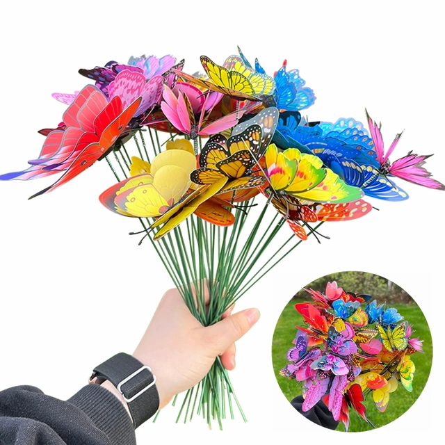 10Db Pillangók Kerti Udvar Ültetvényes Színes Szeszélyes Pillangó Tétek Dekoráció Otthon Kültéri Virág Edények Dekoratív Ellátás