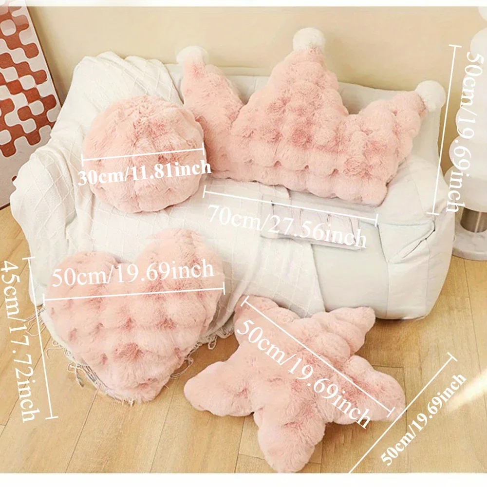 Pink/Green/White Crown Pillow Soft Backrest Pillow Heart-Shaped Rabbit Fur Skin-Friendly for Bedroom Household Supplies