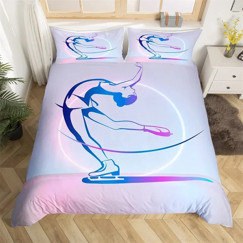 Gymnastic Sport Duvet Cover Set Rainbow Watercolor Tie Dye Queen Bedding Set Microfiber Cheerleading Quilt Cover For Yoga Lover