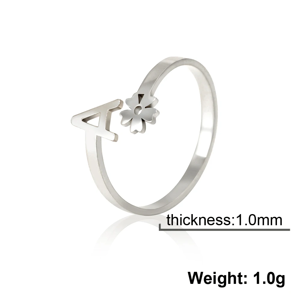 Amaxer Tiny Initial Letter Rings For Women Stainless Steel Flower Alphabet Finger Adjustable A-Z Ring Boho Aesthetic Jewelry Gif 6