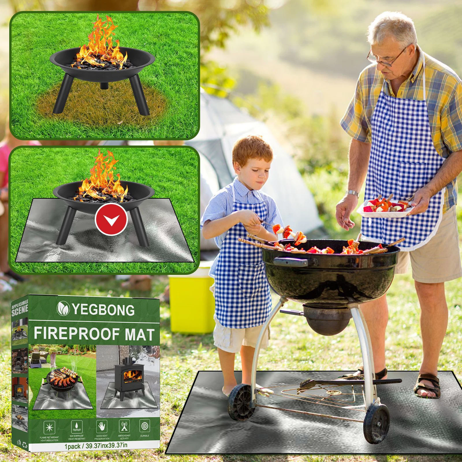 Portable Fire Pit Mat Fireproof Camping Stove Grill Pad Heat Resistant  Blanket for Outdoor Grass Garden Patio (Silver) _ - AliExpress Mobile