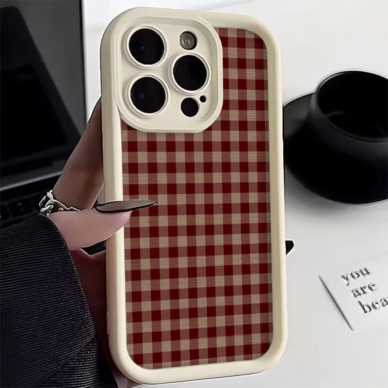 Vintage Red-Brown Plaid TPU Phone Case Cover