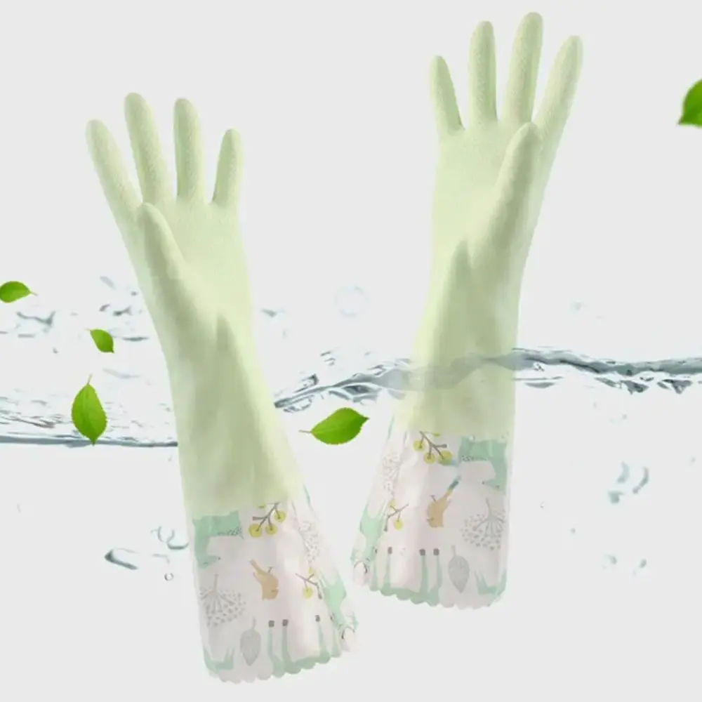 Dishwashing Gloves Cleaning Gloves Dishwashing Gloves Single Layer Household Chore Splicing Sleeve Waterproof Elastic Band Mouth Rubber