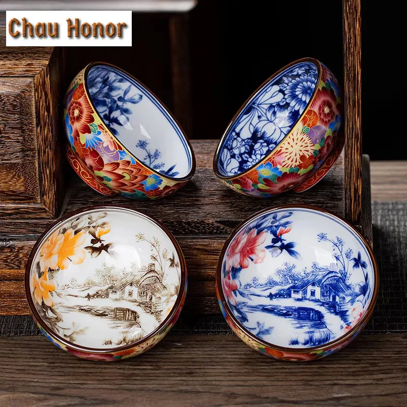 165ml Hand Painted Enameled Porcelain Master Tea Cup Blue And White Kung Fu TeaCup Ceramic Single Cup Tea Bowl Tea Lamp Tea Item