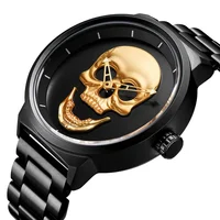 Men Watches Cool Punk 3D-Skull Stainless Steel Top Luxury Brand Sports Quartz Movement Waterproof Shockproof Male Wristwatches 1