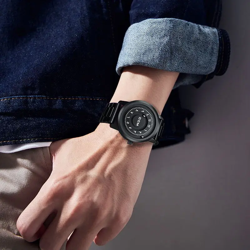 DOM-Montre magnétique en acier inoxydable pour homme, montres pour