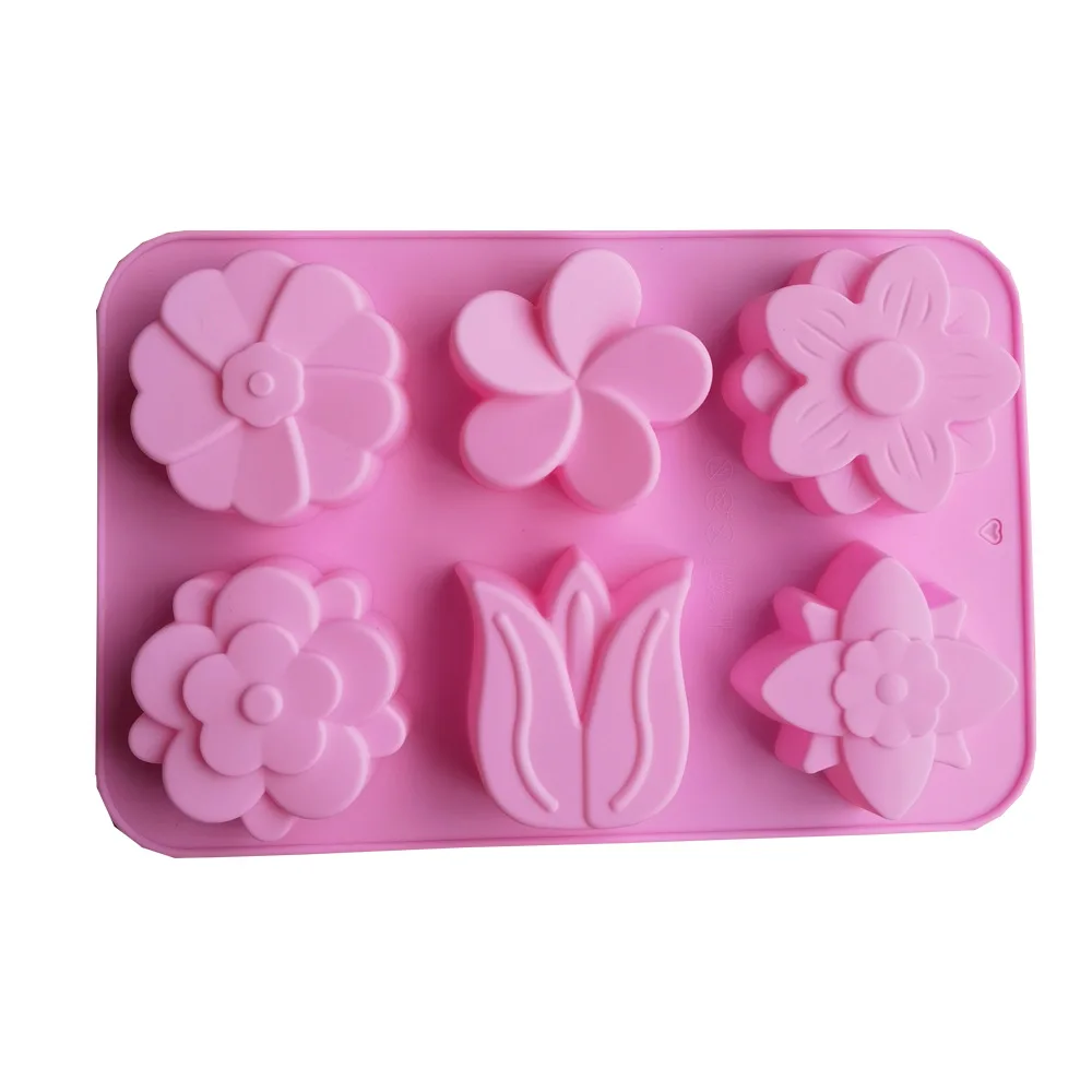 6 Holes Flower-shaped Silicone Mold Suitable for Soap Candle Making Easy Demould Handmade Cake Chocolate Baking Mould