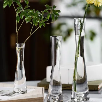 Creative European Style Transparent Glass Slanted Mouth Artistic Simple Vase Hydroponics Plant Flower VaseTable Home Decor 1