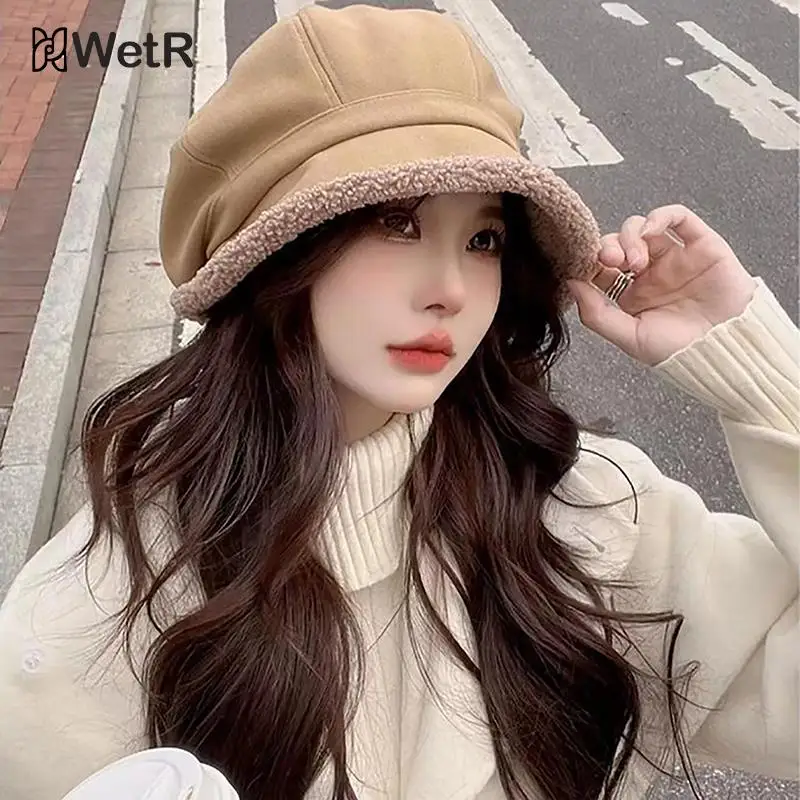 여성용 베레모 모자, 팔각형 모자, 레트로 단색 벨벳, 뉴스보이 캡, 여성 버킷햇, 신제품