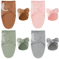 Love Heart Baby Blanket Bows Hat Set Cotton Newborn Swaddle Solid Color Infant Sleeping Swaddle Wraps for All Seasons New 0-24M 1