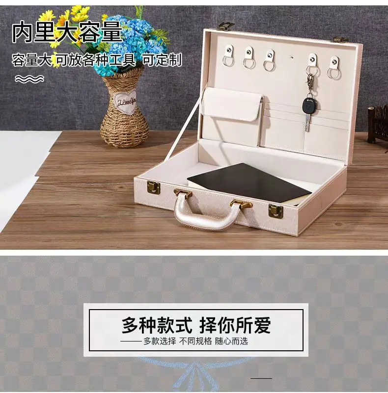 Delivery Spot Case Leather Toolbox Property Contract Key Box Large Capacity Briefcase without Logo