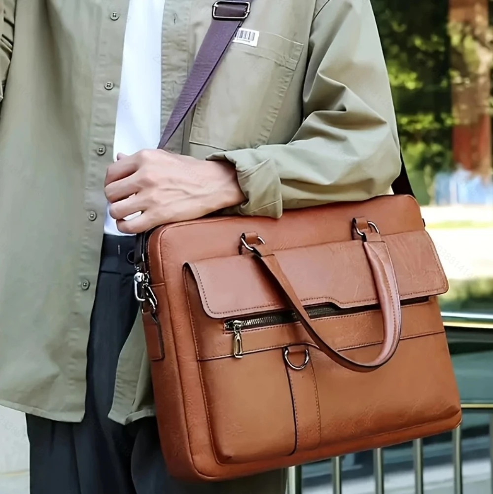 Men's crossbody bag, handbag, business horizontal style, computer bag, large-capacity briefcase, multi-functional luggage - 4