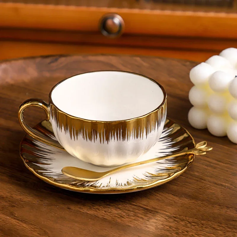 3-piece set Ceramic Cup with Sauce Espresso Cup and Sauce Ceramic Coffee and Gold Jewelry Sauce Set 2.5-ounce Demitas coffee cup tea cup