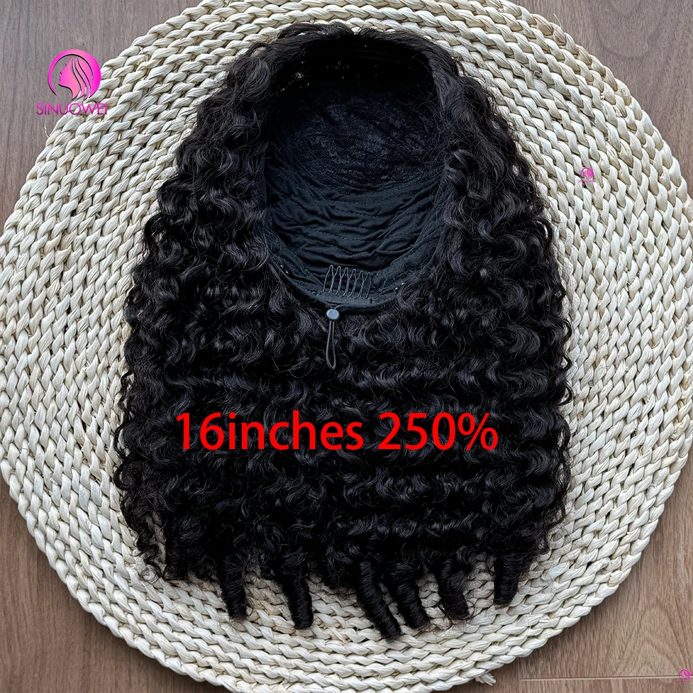 Mezza parrucca Parrucca per capelli umani Parrucche ricci birmani senza colla Coulisse 3 IN 1 Mezze parrucche 250 Densità Parrucche fatte a macchina Capelli neri naturali - immagine 5